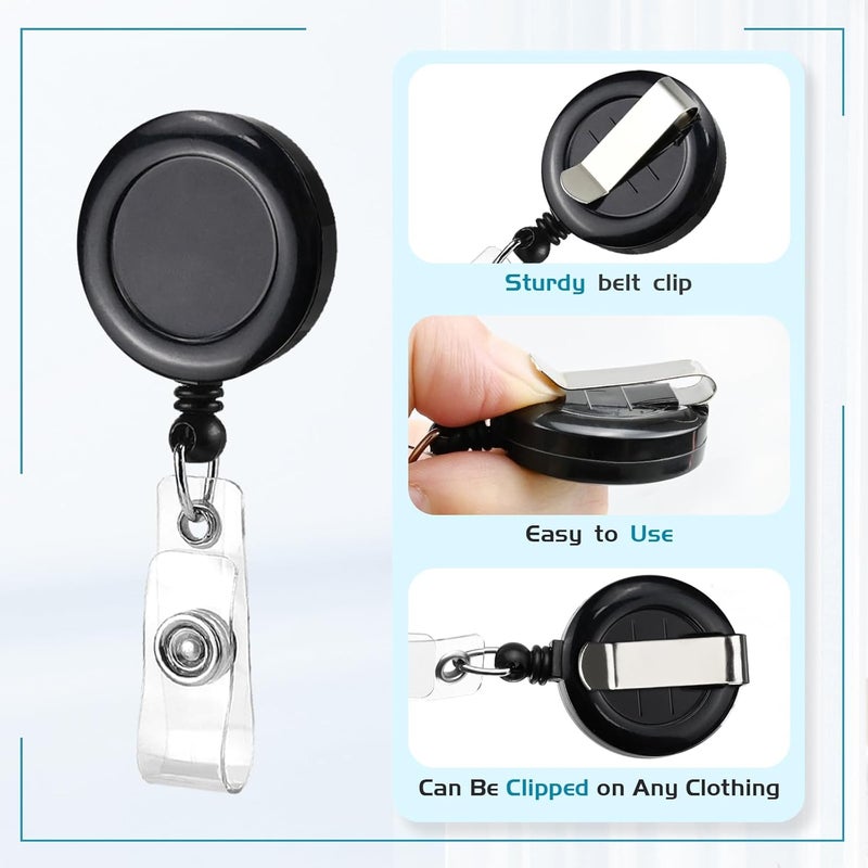 koorito 50 Pack Retractable Name Badge Holder Reel with Belt Clip Badge Reel Retractable for Teachers, Students, Office Workers (Black) - Image 2